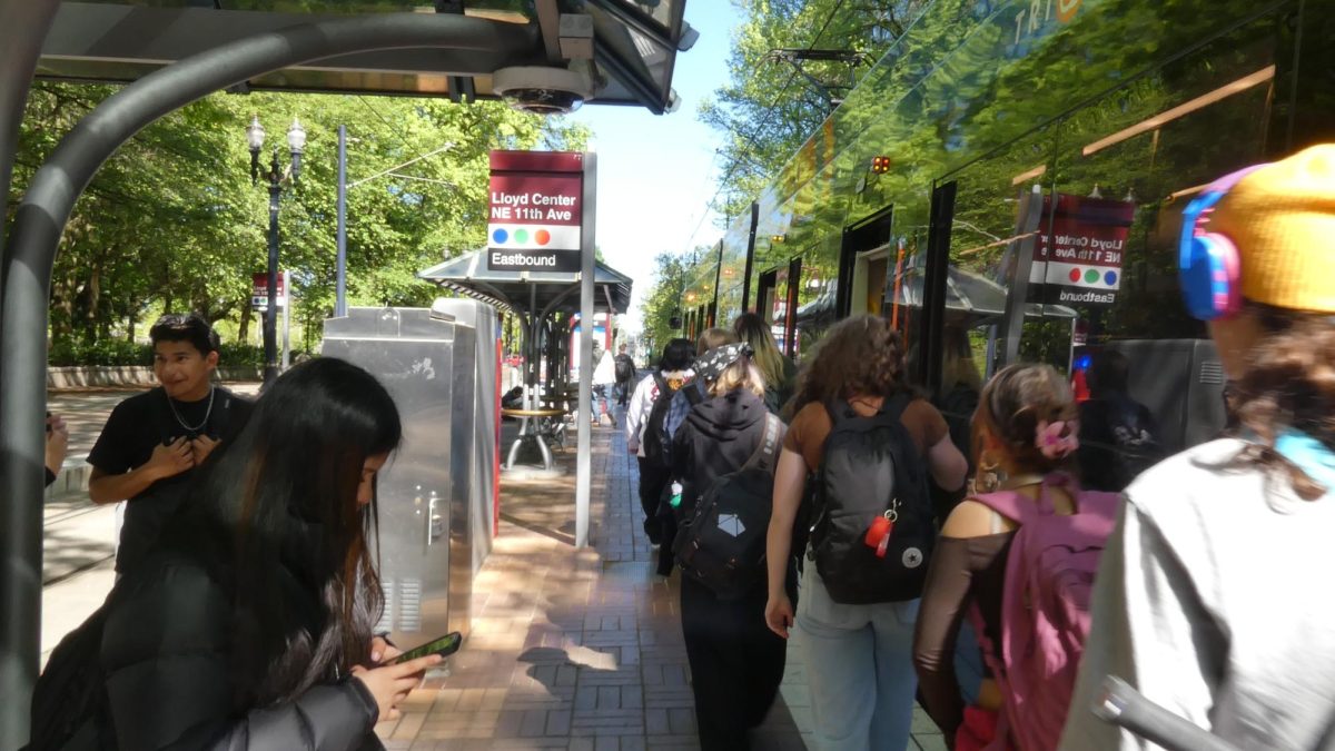 A busy TriMet stop.